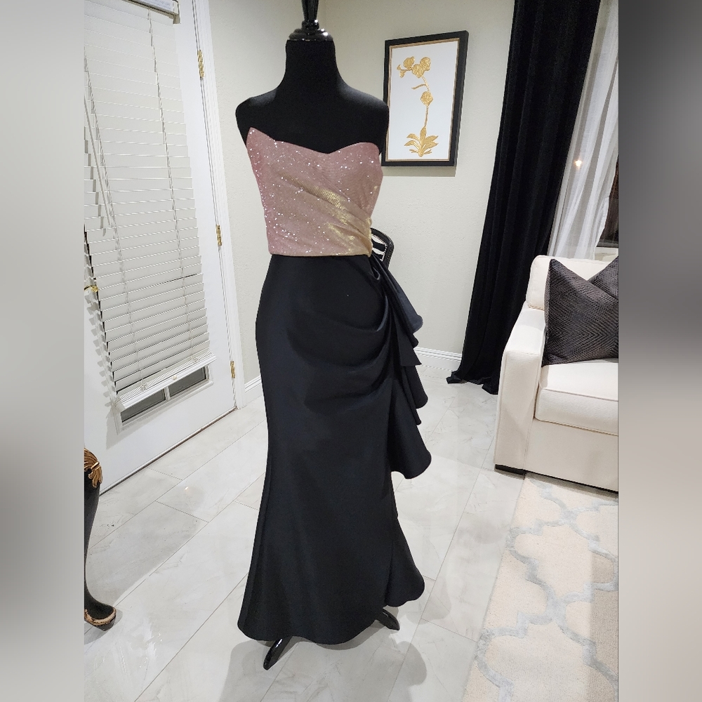 Badgley Mischka Sparkling Pink and Black Asymmetrical Dress